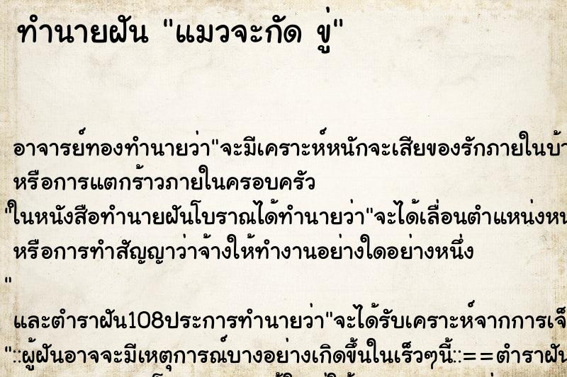 ทำนายฝัน แมวจะกัด ขู่ ทำนายฝัน แมวจะกัด ขู่